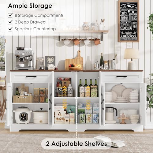 BOTLOG 71” Large Kitchen Buffet Cabinet with Adjustable Shelves