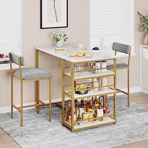 Dining Table Set for 2 with 3 Storage Shelves, 3-Piece Counter Height Kitchen...