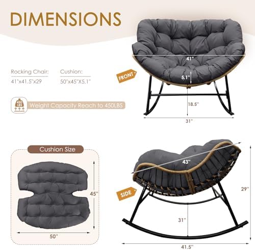 NICESOUL Outdoor Rocking Papasan Chair Set of 2 with Cushions, Comfy Oversize...
