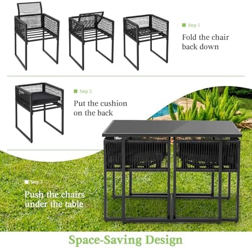 Tangkula 3 Pieces Outdoor Dining Set, PE Rattan Patio Furniture Set with Fold...