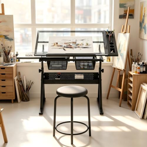 Garvee Drafting Table w/Stool, Height Adjustable Drawing Table