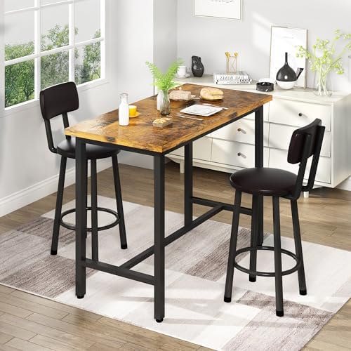 3 Piece Bar Table and Chairs Set for 2, Counter Height Rectangular Pub Dining...