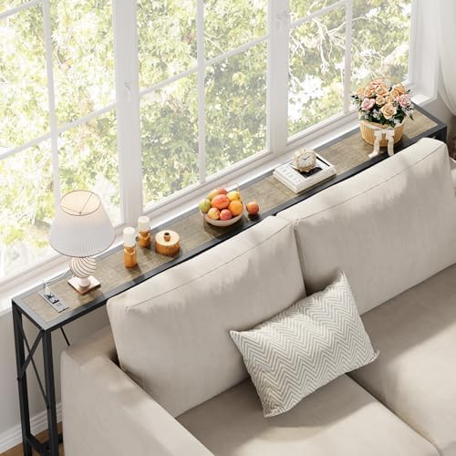 Gewudraw 70" Sofa Table Behind Couch with Socket-Narrow Console Table | ...