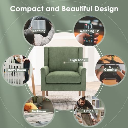 COLAMY Modern Wingback Living Room Chair, Upholstered Fabric Accent Armchair,...