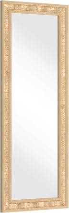 Rattan Wall Mirror with Wooden Framed 18 X 48 inch Farmhouse Rectangle Wood Mirror for Modern Decorative Bathroom, Living Room, Entryway, Bedroom