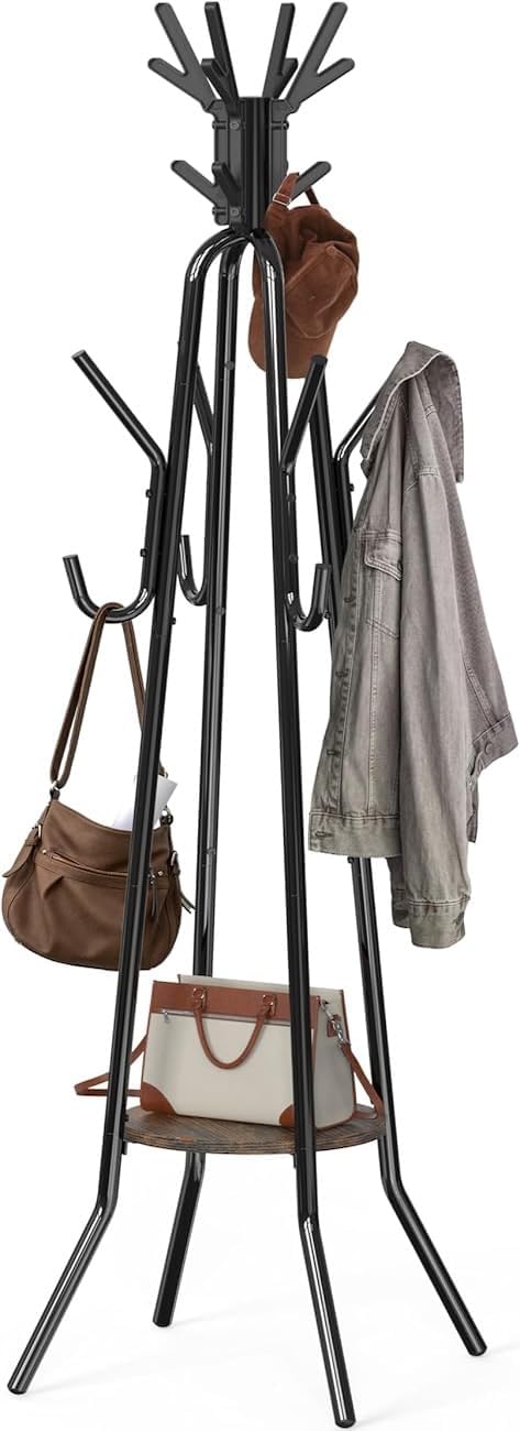 Simple Houseware Standing Coat Hat Hanger Organizer Tree Shaped Rack with Shelf for Entryway, Bedroom, and Hallway, 20 Hooks, Rustic Brown