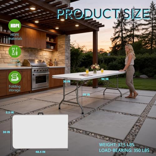 Folding Table Picnic Table, 8 ft Camping Table with Handle and Safety Locks |...