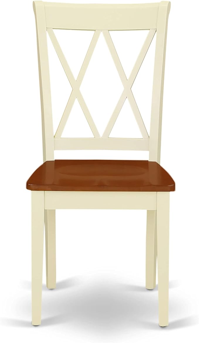 East West Furniture CLC-BMK-W Clarksville Dining Room Chairs - Double Cross Back Wood Seat Chairs, Set of 2, Buttermilk & Cherry
