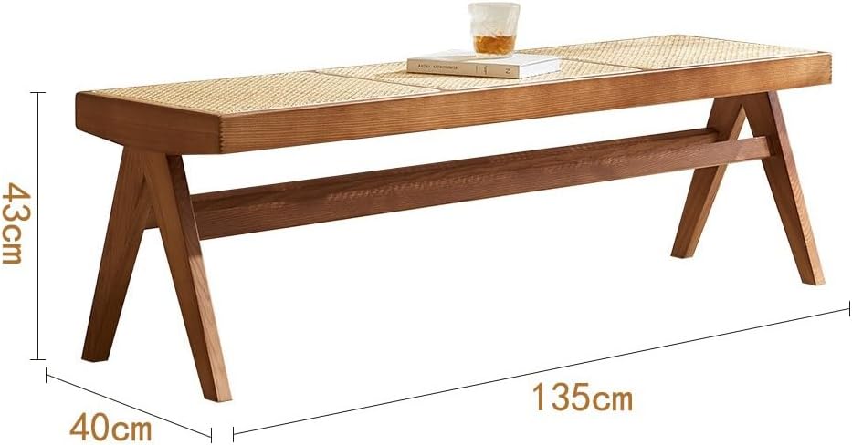 Entryway Stool Rattan Wooden Shoe Bench Bedroom Bedside Bench Wabi-sabi Style...