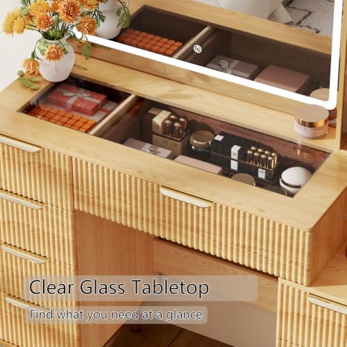 Chrangmay Modern Vanity Desk with 31.5" Mirror and Lights,Makeup Vanity ...
