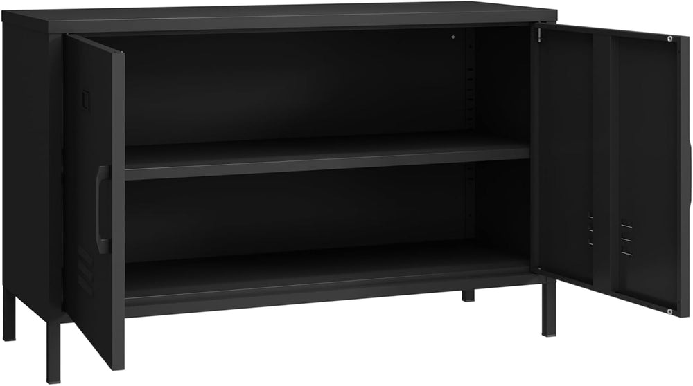 2 Door Steel Accent Cabinet,Black Metal Storage Cabinet with Adjustable Shelf...