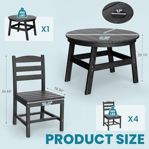 Patio Dining Set, 5-Piece HDPE Outdoor Dining Set for 4, Black