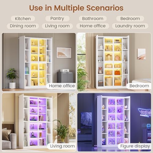 SEDETA 71" Tall 6-Tier Display Cabinet with Doors and Adjustable Shelves