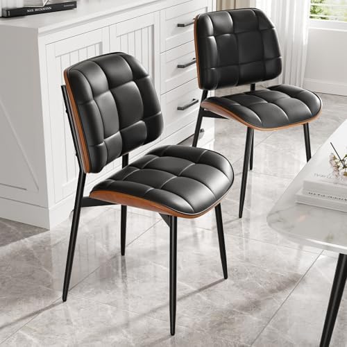 Dining Chairs Set of 4, Black Mid Century Modern Dining Room Chair, Upholster...