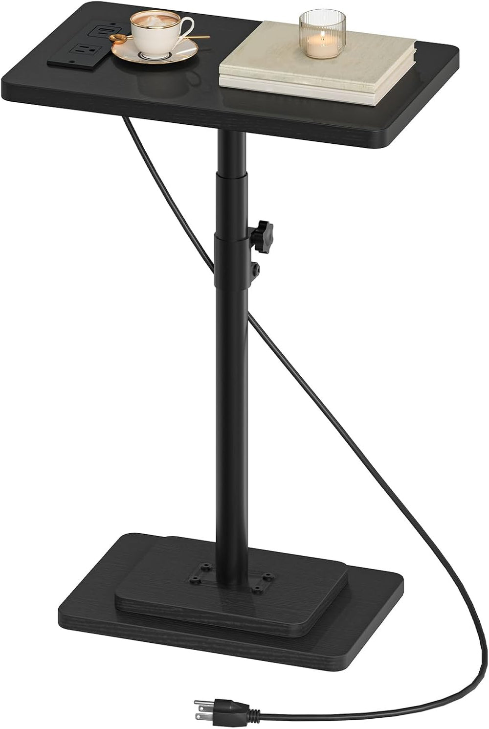HOOBRO Adjustable Height End Table, 360° Swivel Narrow Side Table with Chargi...