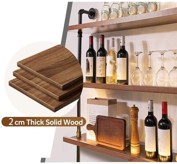 31.4in Wall Mounted Wine Rack with LED Light Solid Wood | 3-Tiers Liquor Bott...