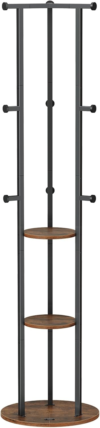 HOOBRO Coat Rack Freestanding, Coat Tree with 9 Hooks and 3 Storage Shelves