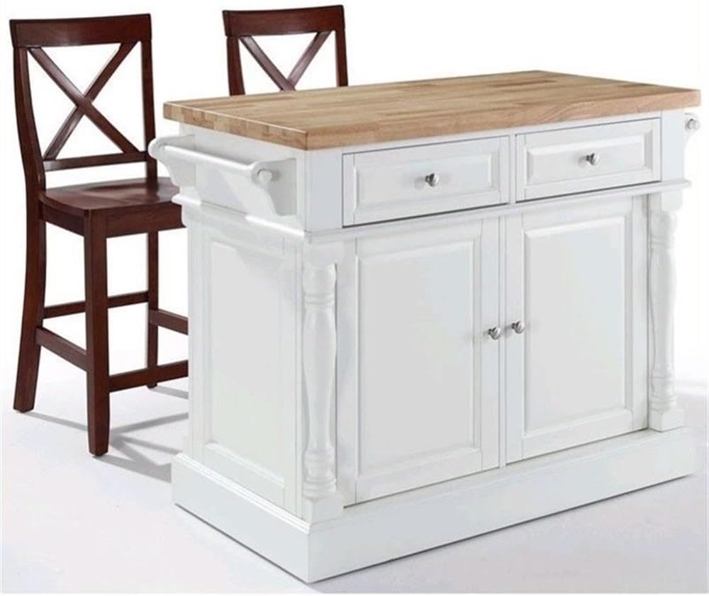 Pemberly Row Kitchen Island with Butcher Block Top, Solid Hardwood and Rubber...