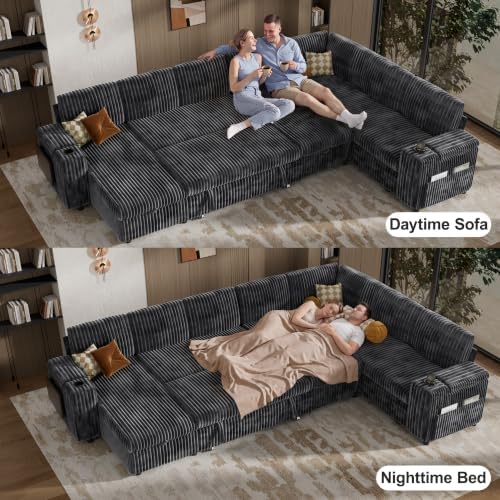 Vipbear 130" Modular Sectional Sleeper Sofa with Pull Out Bed, 9 Seat Co...