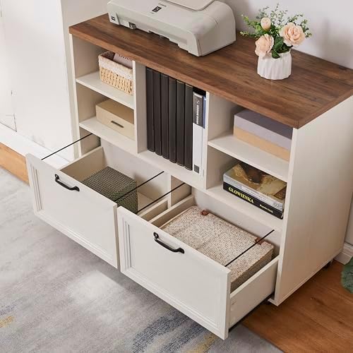 39.3" Farmhouse Wood File Cabinet with Wheels,Small Home Office Storage,...