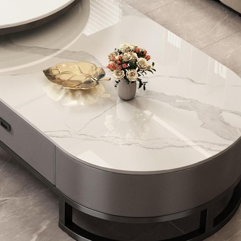 LAKIQ Oval Stone Nesting Coffee Table Set of 2 Living Room Center Table with ...