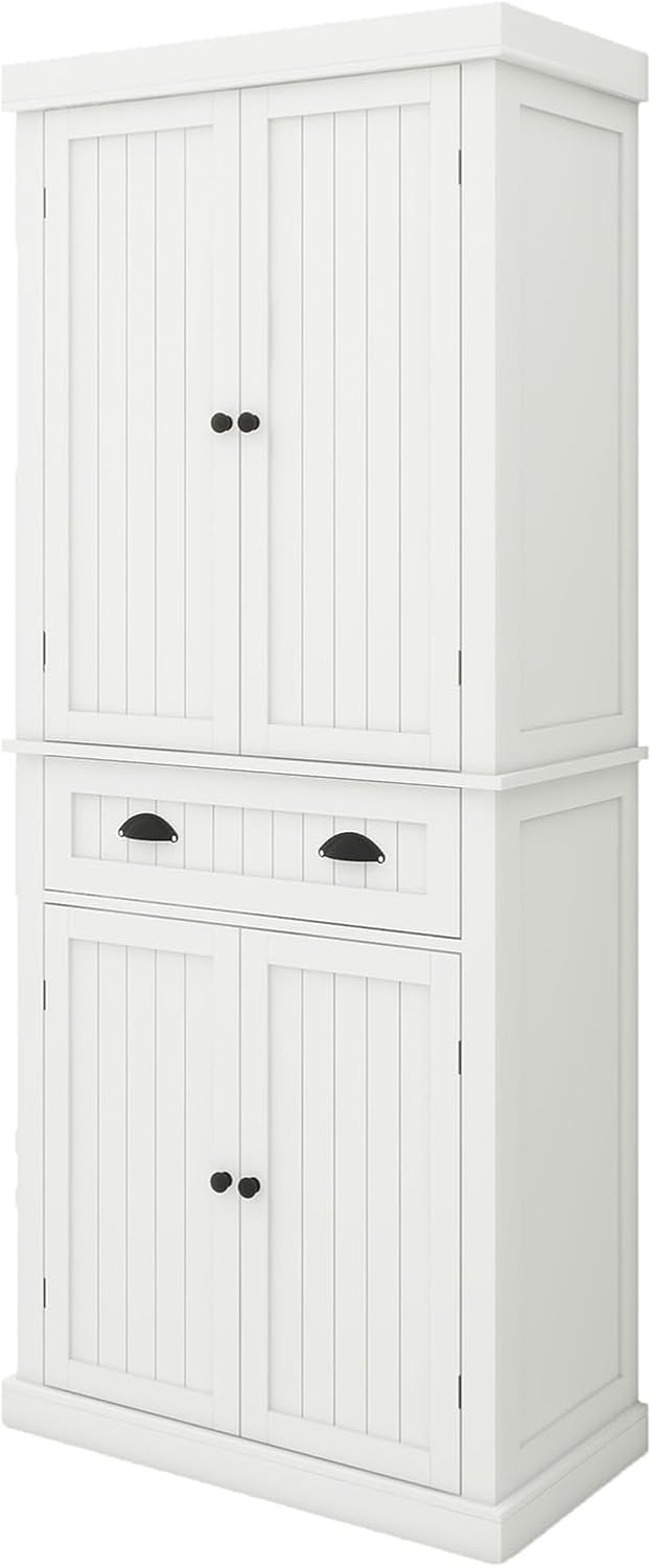 71.61" Kitchen Pantry Cabinet, Tall Storage Cabinet with 4 Doors and 1 D...