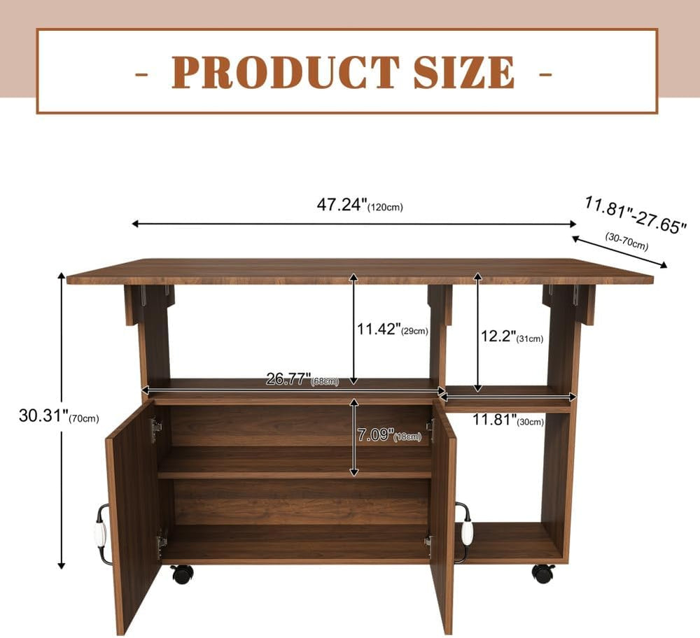 Folding Dining Table with Wheels, Drop Leaf Dinner Table with 2-Layer Storage...