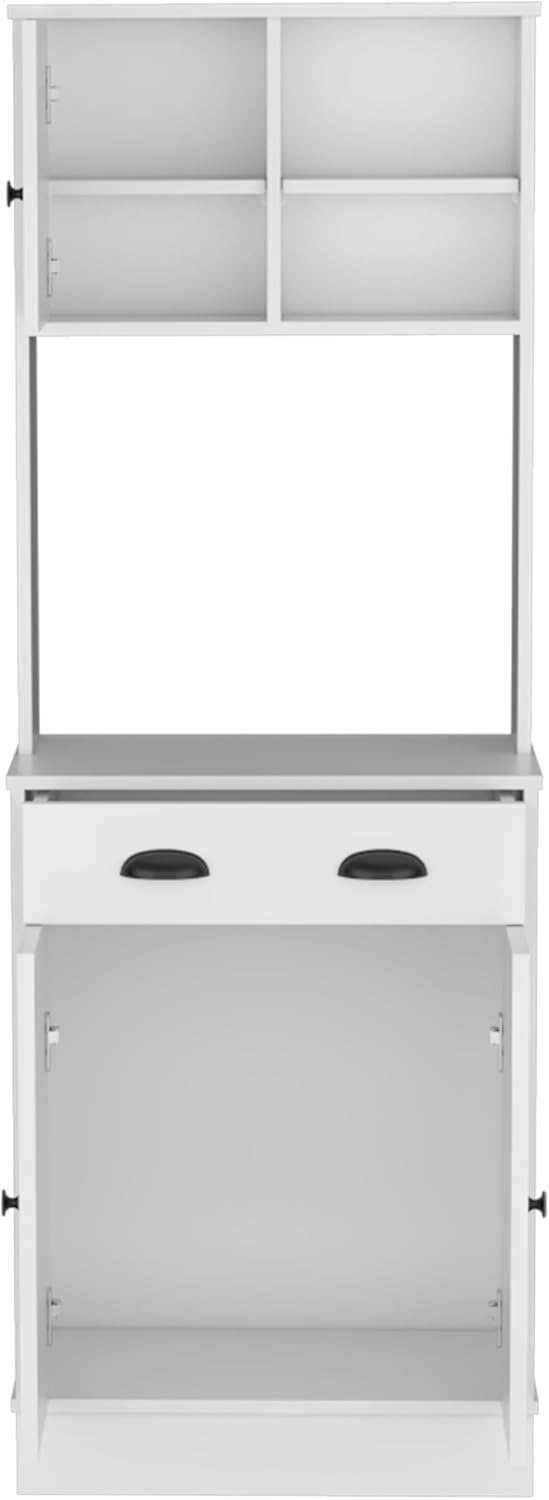 White 3-Door Kitchen Cabinet with Drawer & Microwave Space - Small Kitche...