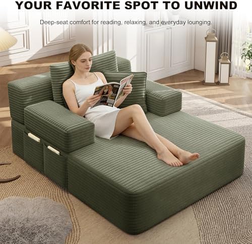 60.2" Oversized Chaise Lounge Chair, Corduroy Cloud Couch, Deep Seat Con...