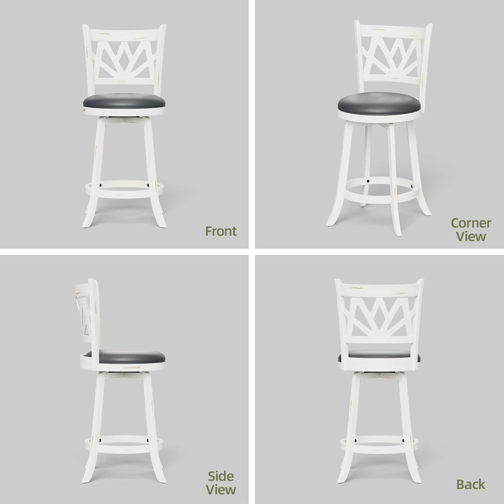 Bar Stools Set of 2, Farmhouse 24" Counter Height Barstools, White
