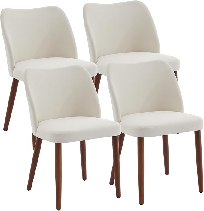 Dining Chair Set of 2, Linen Upholstered Dining Chair with Solid Wood Legs, Wing Backrest, Wooden Kitchen Chair, Kitchen Chairs with Thick Cushions for Dining Room, Living Room, White