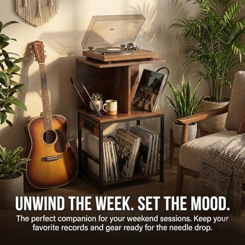 Record Player Stand with Vinyl Storage, Large Record Table Holds 180 Albums, ...