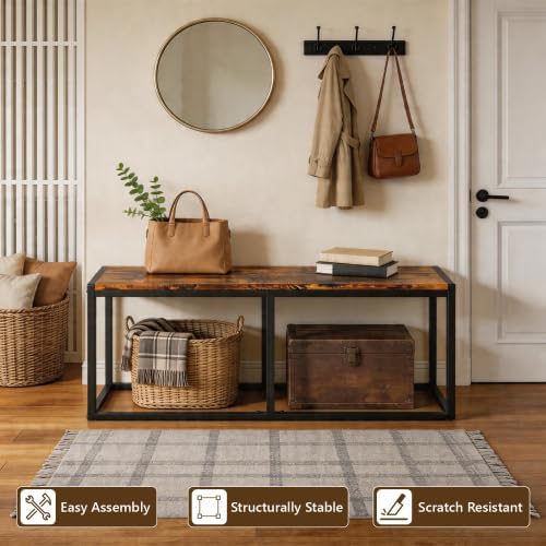 VINGLI 47.2 Inch Indoor/Outdoor Bench, Rustic Brown Dining & Patio Bench ...