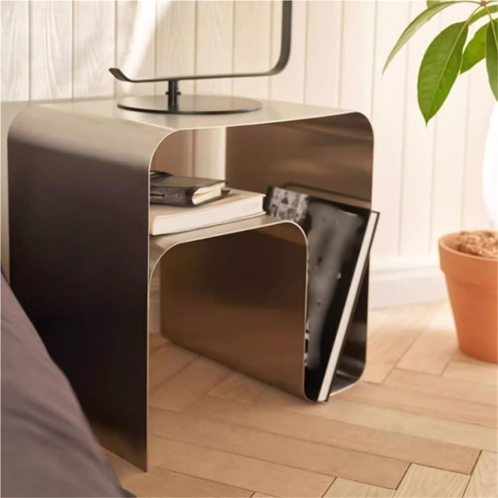 Stainless Steel Side Table, Modern Bedside Table, Integrated Nightstand, Simp...
