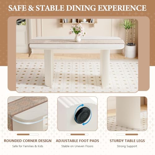 TesNus White Dining Table Set for 6, 67" Modern Marble Dining Table Set ...