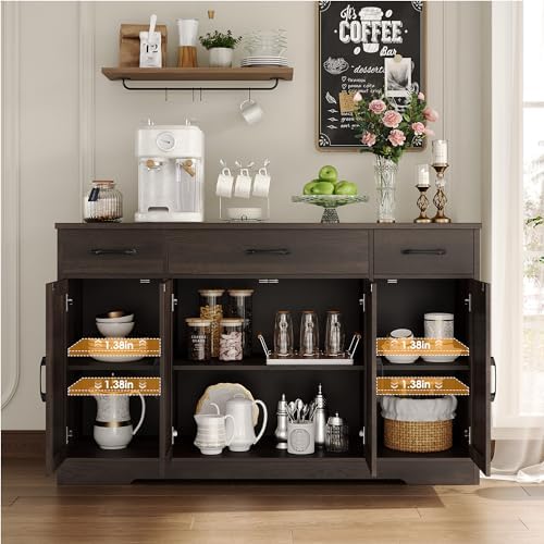 HOSTACK Kitchen Buffet Sideboard Storage Cabinet, Coffee Bar Cabinet, Brown