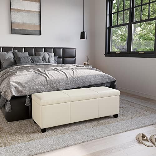 BELLEZE Storage Faux Leather Ottoman, 47 Inch Bench Bedroom Bench with Safety...