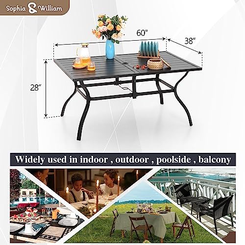 Sophia & William 7pc Patio Dining Set with Beige Umbrella, 6 Rattan Chairs