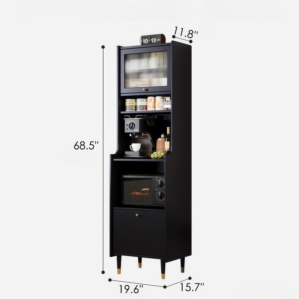 Kavie Solid Wood Kitchen Pantry Cabinet, Narrow Tall Sideboard with Acrylic D...