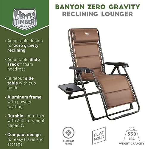 TIMBER RIDGE Zero Gravity Chairs, Folding Recliner Chair Padded with Cup Hold...