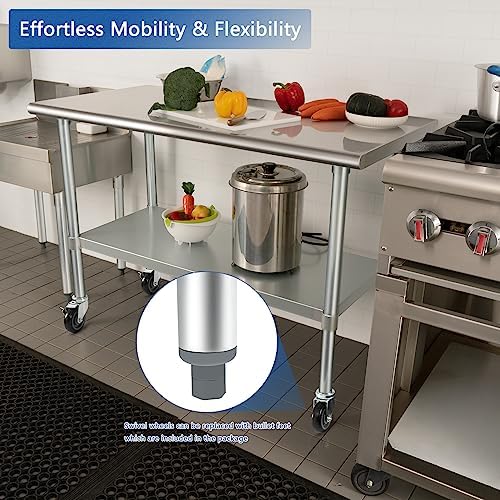 HARDURA Stainless Steel Commercial Table with Wheels 24 x 48 Inches