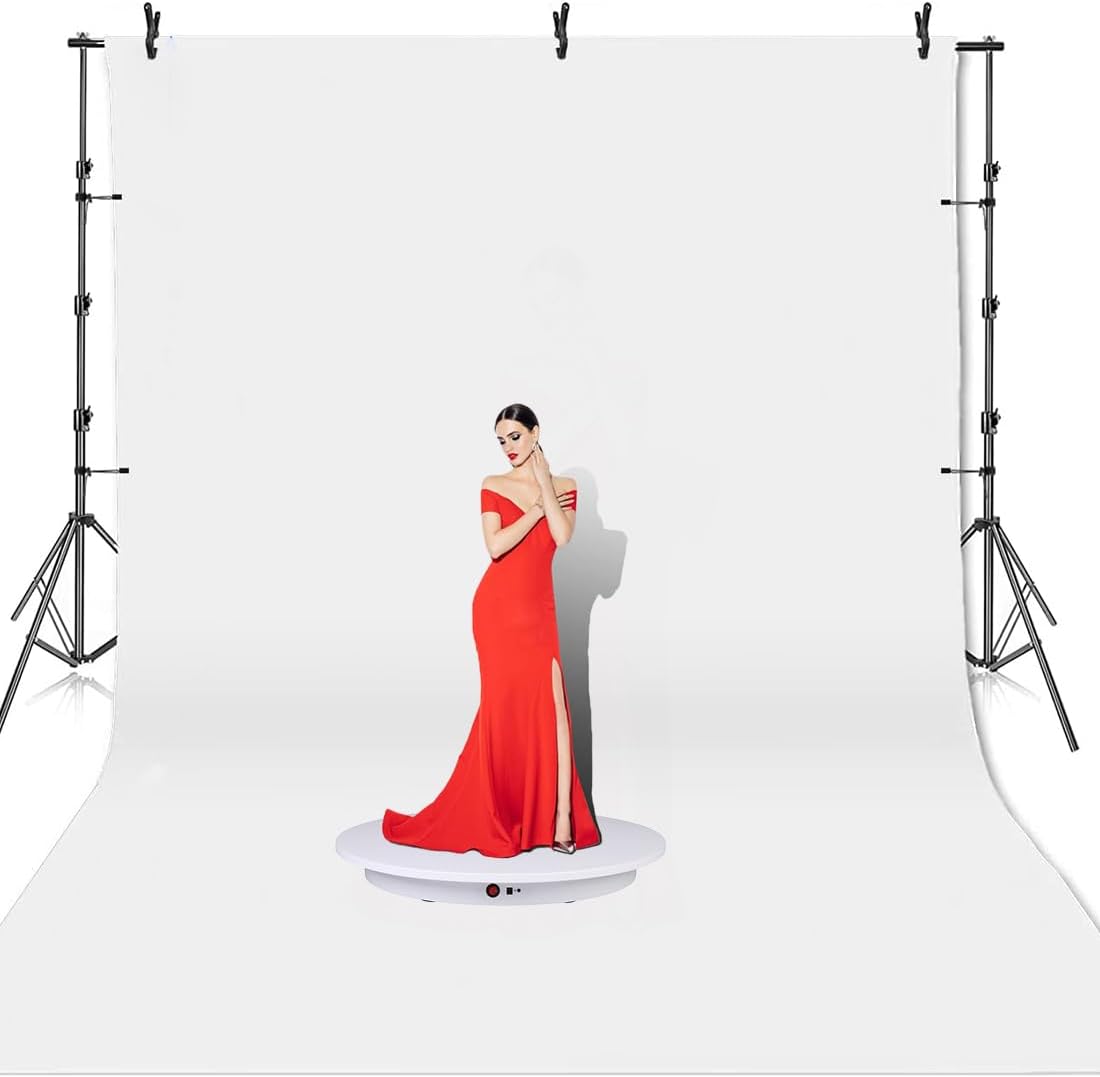 JAYEGT Motorized Rotating Display Stand ,330 Lbs Load ，360 Degree Electric Rotating Photography Turntable For Products Display，Video Show, Outdoor Show，Remote Control+5 Colors Backgrounds(White / 16.5inch / Rechargeable)