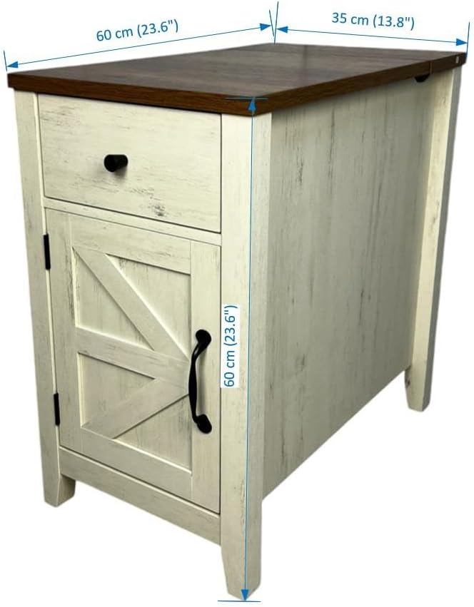 Farmhouse End Table Bedside Table with Charging Station,Night Stand with Barn...