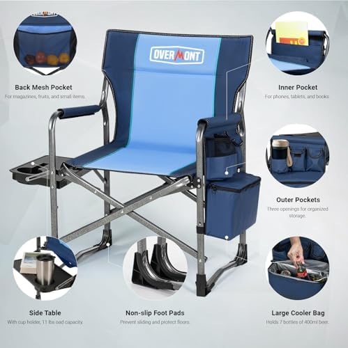 Overmont Folding Camping Chair with Side Table, Cooler Bag, 400 lb Capacity