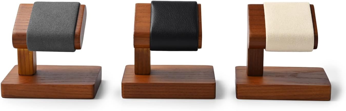 Oirlv Solid Wood Single Watch Display Stand Showcase Bracelet Bangle Jewelry Display Holder Wristwatch Holder for Men or Women(Grey)