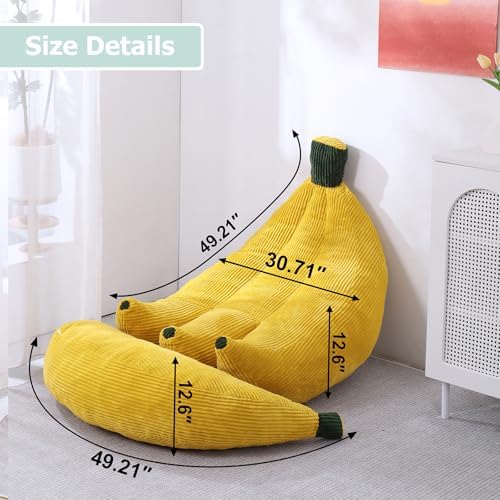 Banana Chaise Lounge Sofa Chair for Living Room, Bean Bag Chair with Ottoman, Floor Sofa Bed with Footrest, Comfy Convertible Lounger, Plush Couch for Bedroom, Dorm (Yellow, Queen)