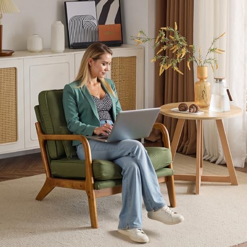 Bonnlo Dark Green Linen Accent Chairs Set of 2,Upholstered Mid Century Modern...