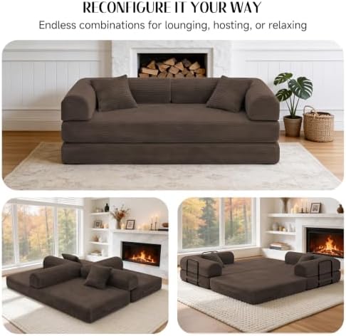 79" Memory Foam Sofa Bed, Convertible Futon Couch for Living Room | Cord...
