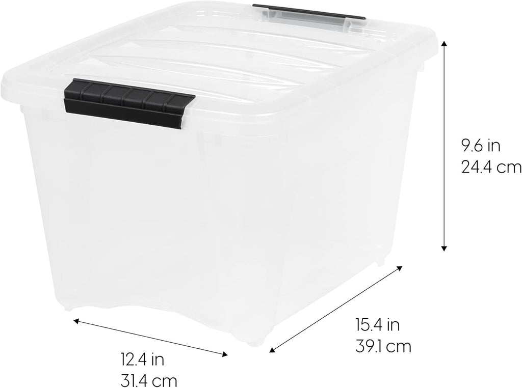 IRIS USA 19 Qt Stackable Plastic Storage Bins with Lids, 6 Pack - BPA-Free, Made in USA - Discreet Organizing Solution, Latches, Durable Nestable Containers, Secure Pull Handle - Pearl