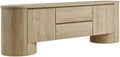 Modway Duval 71 Inch Oval TV Stand in Light Oak – Low Profile Mid Century Modern Media Cabinet - Living Room Entertainment Center with Storage